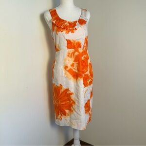 Moulinette Soeurs Orange & White Abstract Cotton Dress Size 4 Pockets